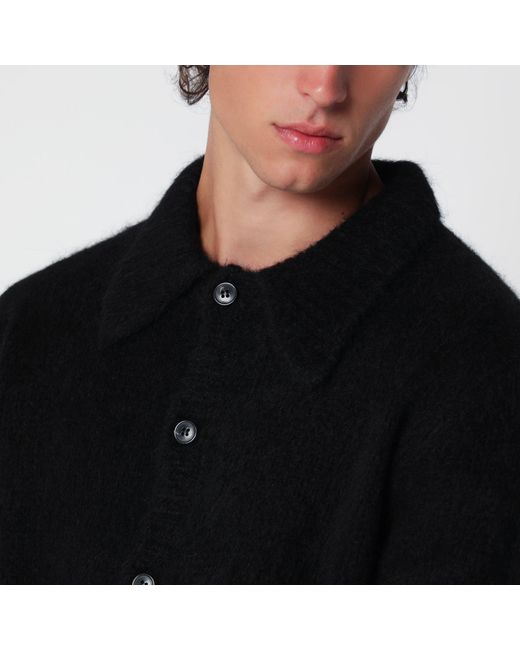 Dries Van Noten Black Long-Sleeved Alpaca Blend Cardigan for men