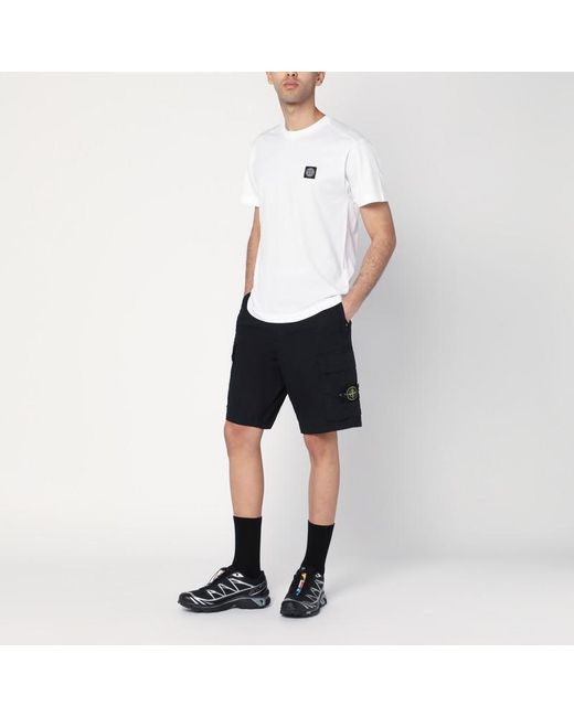 Stone Island Black Navy Bermuda Shorts In Cotton for men