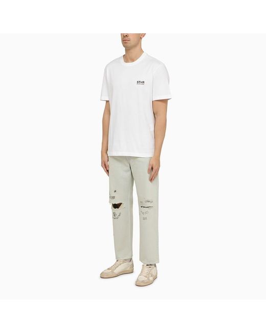 T-shirt bianca in cotone con logo di Golden Goose Deluxe Brand in White da Uomo