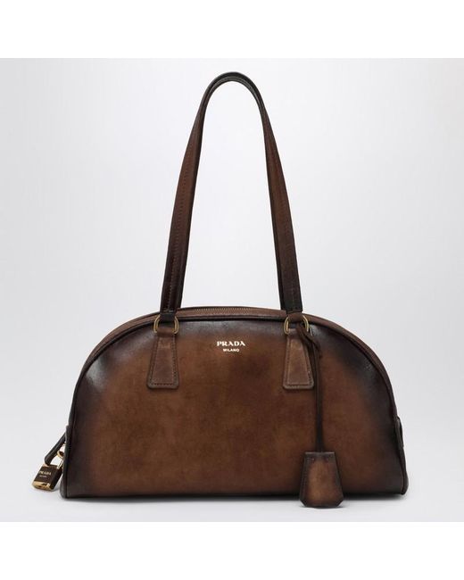 Bauletto bowling misura media color cacao di Prada in Brown