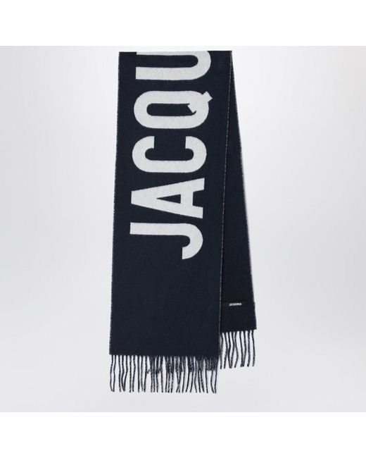 Jacquemus Blue Wool Scarf With Logo