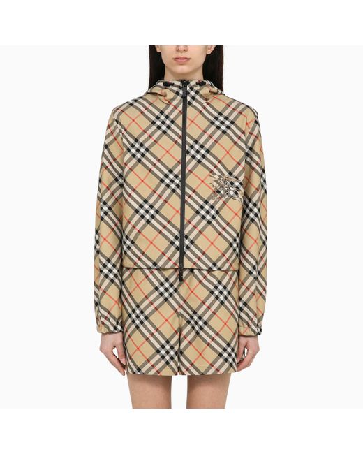 Burberry Brown Reversible Sand-coloured Cropped Jacket With Check Pattern