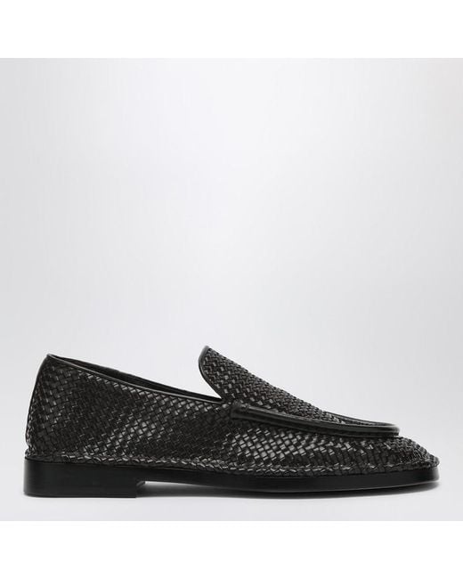 Bottega Veneta Black Daddy Moccasins In Dark Chocolate Color Made Of Woven Leather for men