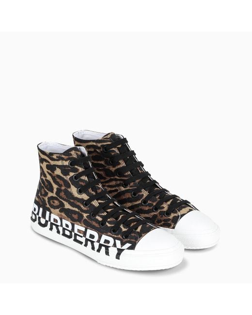 Burberry Cotton Leopard Print Hightop Sneakers in Brown