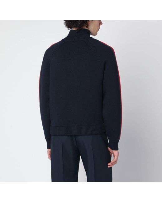 Gucci Blue Dark Wool Zip-Up Cardigan for men