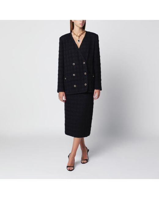 Alessandra Rich Black Double-Breasted Boucle Tweed Jacket
