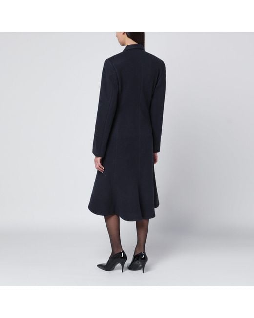 Balenciaga Blue Midi Godet Wool Coat