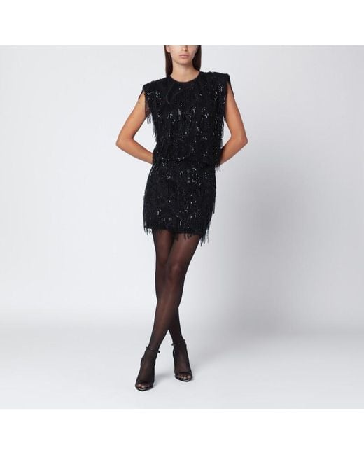ROTATE BIRGER CHRISTENSEN Black Top With Beaded Fringes