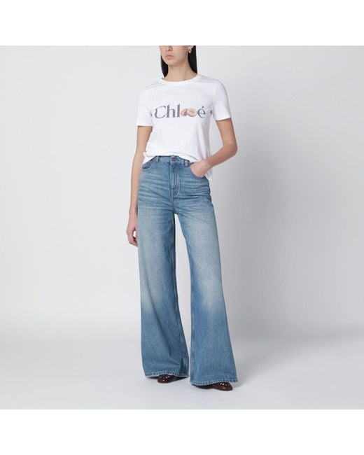 Chloé Blue T-Shirt With Logo Print