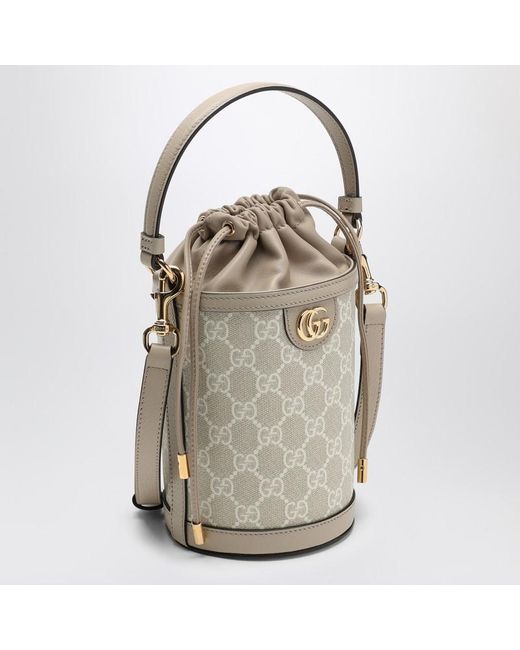 Mini borsa a secchiello ophidia in tessuto gg supreme beige e bianco di Gucci in Multicolor