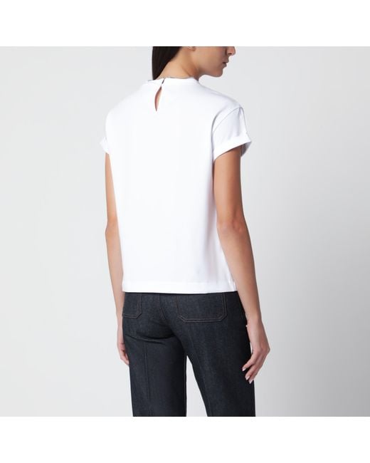 Brunello Cucinelli White Crew-Neck T-Shirt With Pendant