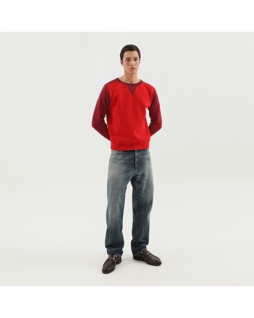 1989 STUDIO Red Color Block Crew Neck Sweater for men
