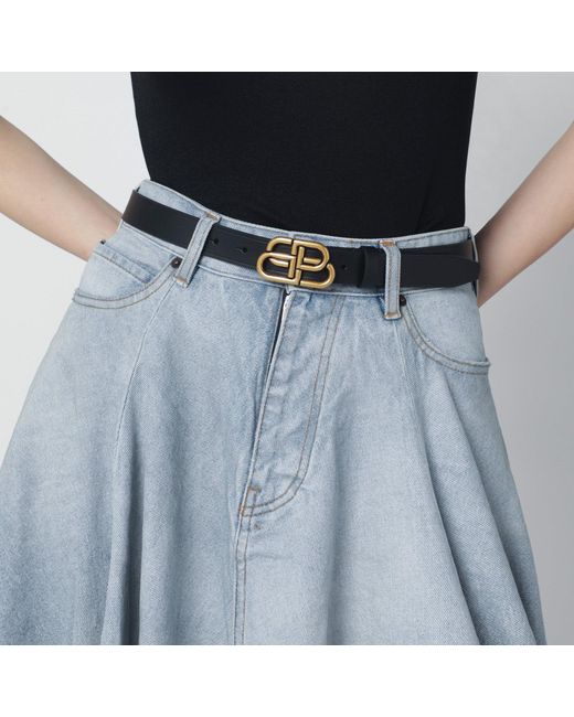 Balenciaga Black Leather Bb Belt