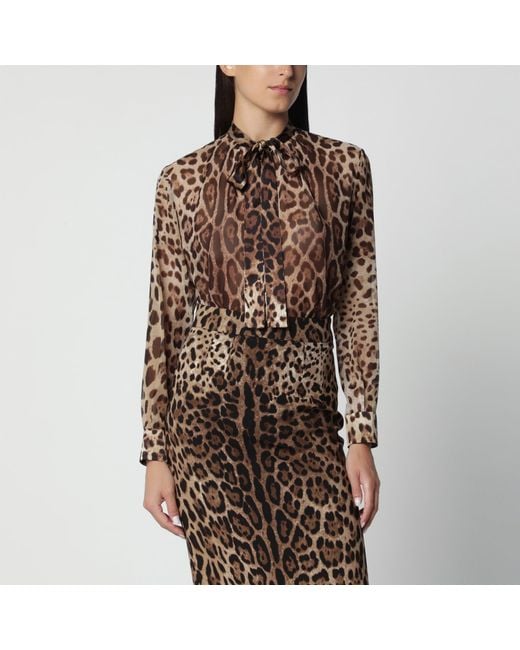 Dolce & Gabbana Brown Leopard-Print Silk Georgette Shirt