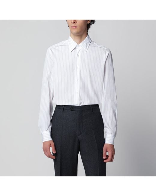 Lardini White Cotton Shirt With Fine Stripes for men