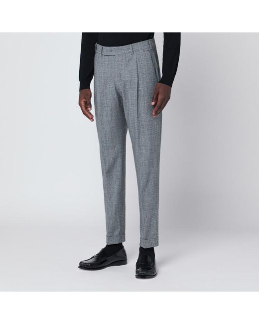 PT Torino Gray Patterned Wool And Cashmere Trousers for men