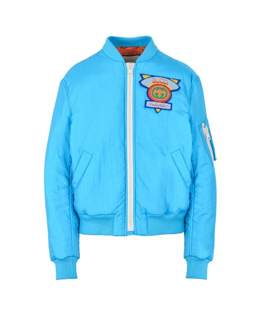 Gucci Light Blue Bomber Jacket With Logo Patch