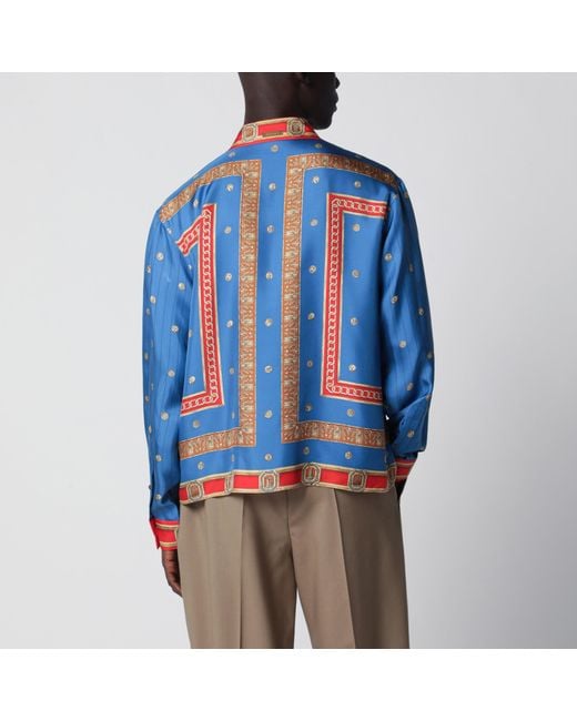 Versace Blue Regular Printed Silk Twill Shirt for men