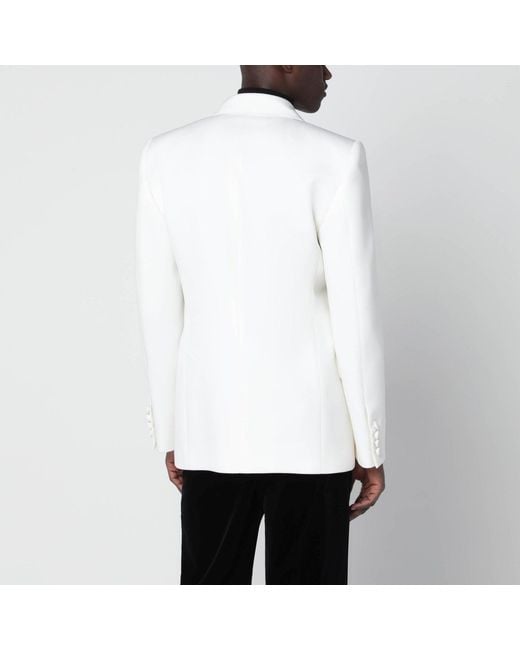 Valentino White Milk-colored Double-breasted Jacket In Wool for men