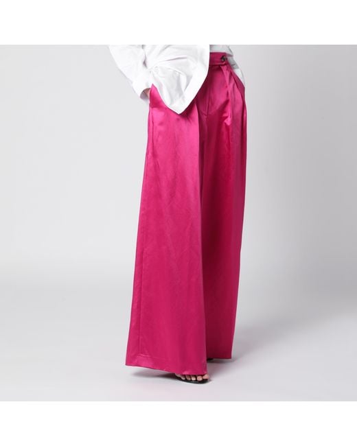Dries Van Noten Pink Wide Pleated Fuchsia Satin Trousers