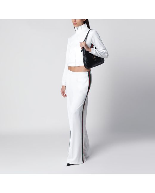 Gucci White Cotton Jersey Leisure Trousers With Web Stripe