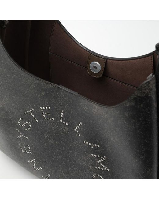 Borsa hobo grande effetto invecchiato con logo di Stella McCartney in Black