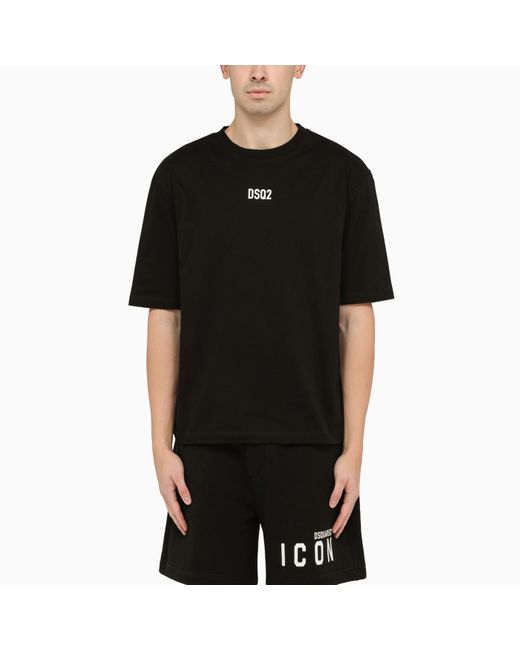 DSquared² Black Crewneck T Shirt With Logo Print for men