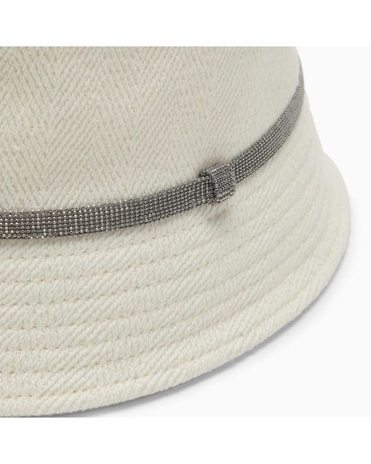 Cappello bucket in cotone e lino di Brunello Cucinelli in White