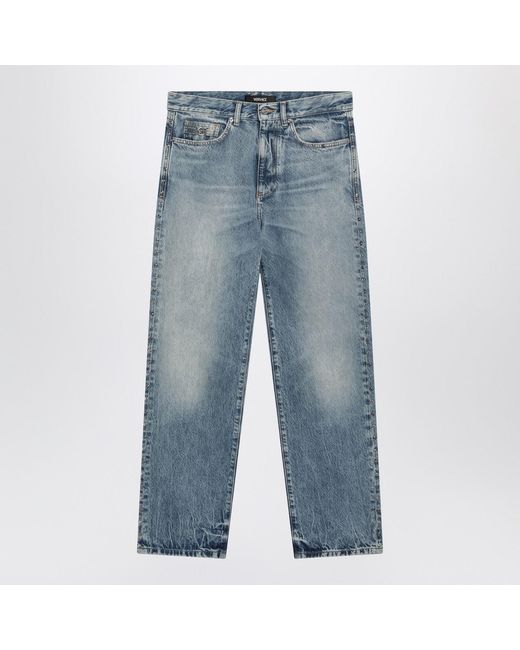 Versace Blue Washed-Effect Jeans With Small Studs for men