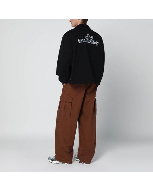 AWAKE NY Black Zip Up Overshirt With Logo for men