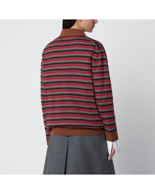 Prada Red Striped Tobacco And Slate Cashmere Polo Shirt