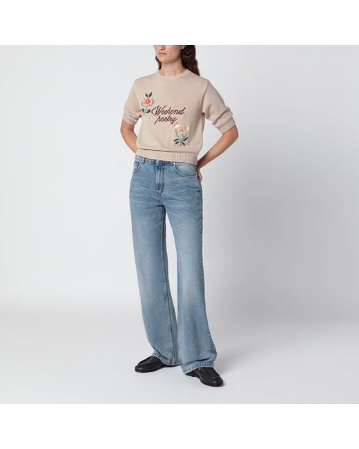 Weekend by Maxmara Blue Sand Cotton Sweater With Embroidery