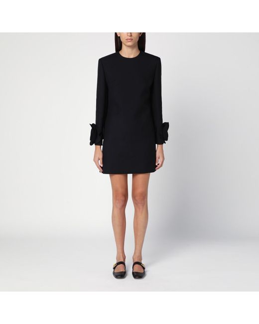 Valentino Black Mini Dress With Rose Appliqué
