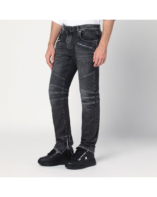 Balmain Blue Washed Slim Biker Jeans for men