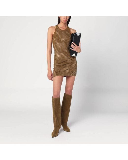 The Attico Natural Military Mini Dress With Rhinestones
