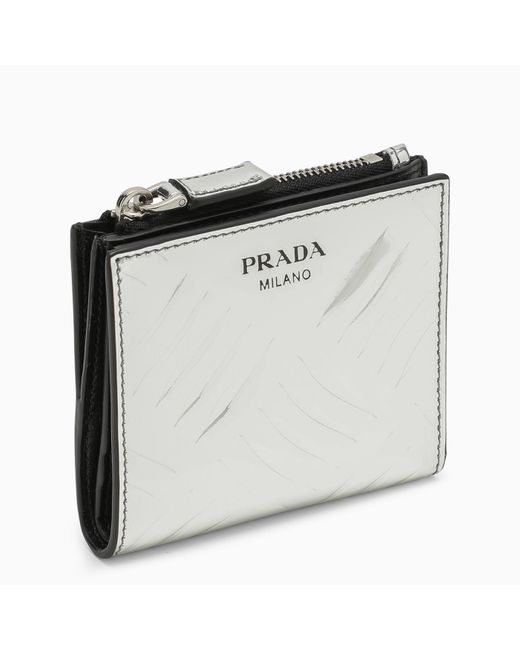 Prada Men's Brushed Leather Wallet - Silver One-Size