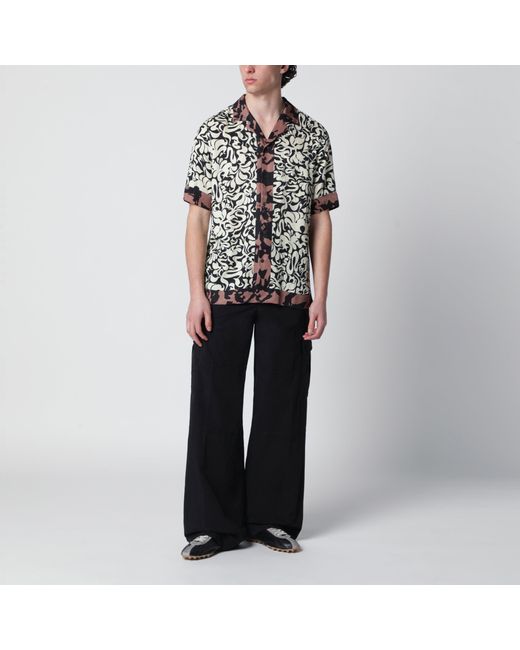 Dries Van Noten Black Shirt With Graphic Squiggle Print for men