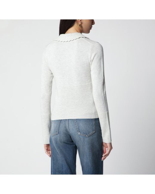Chloé Gray Slim-Fit Logo Wool Cardigan