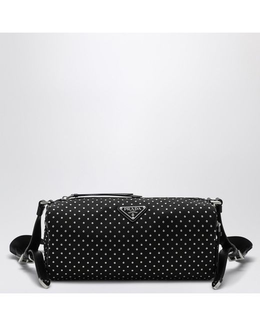 Prada Black Mini Re-Nylon Shoulder Handbag With Studs