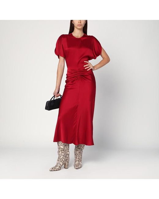 Robe Midi Fuchsia À Taille Froncée Victoria Beckham en coloris Red