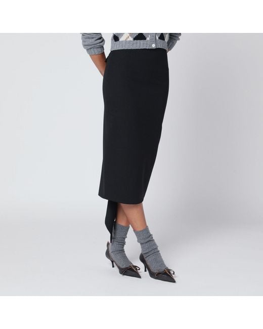 Thelatest Black Cotton Midi Skirt