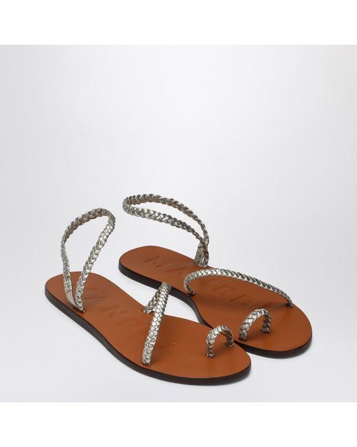 Manebí Brown Platinum Leather Thong Sandals With Ring