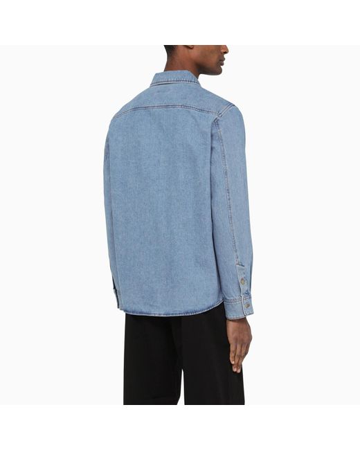 A.P.C. Blue Denim Shirt With Embroidery for men