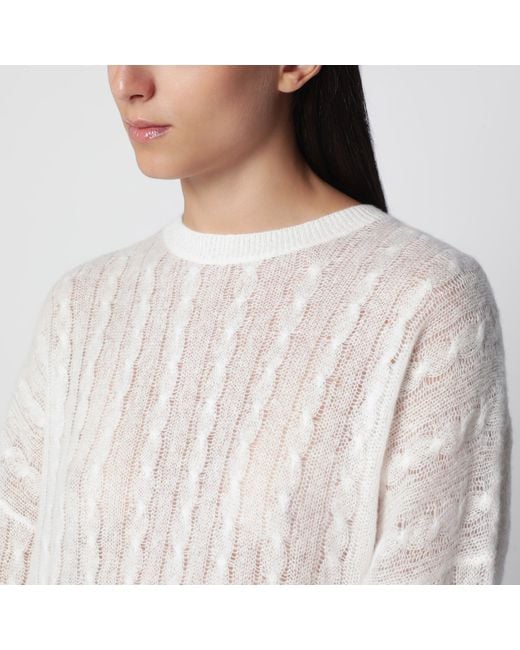 Lisa Yang White Cream Cable-Knit Amabel Cashmere-Silk Sweater