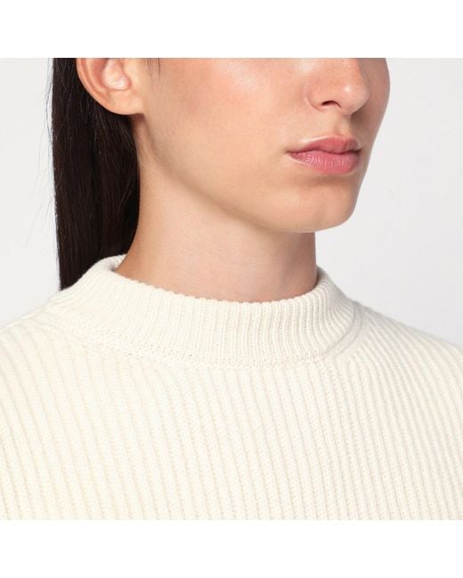 Jil Sander White Ribbed Crewneck Sweater