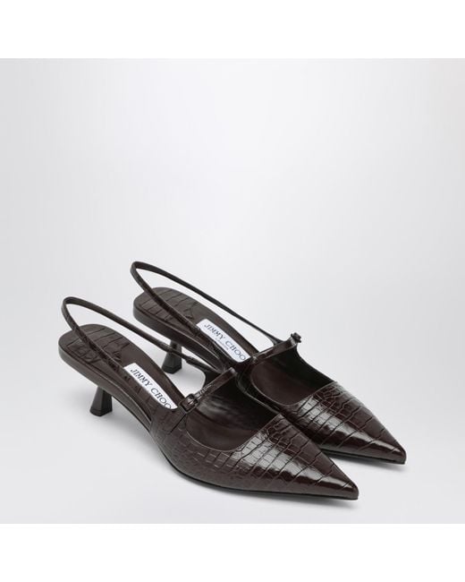 Jimmy Choo Black Didi 45 Brown Crocodile Effect Neckline