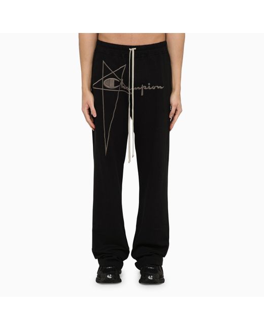 Rick Owens Black Cotton Dietrich Drawstring jogging Trousers With Logo for men
