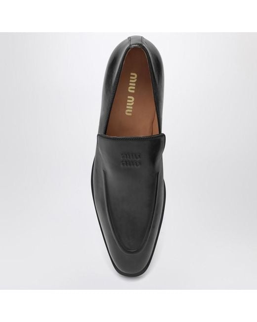 Miu Miu Black Leather Loafers With Logo