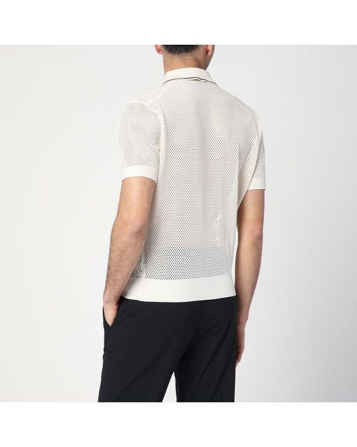 Polo traforata color talco in cotone e seta di Prada in White da Uomo