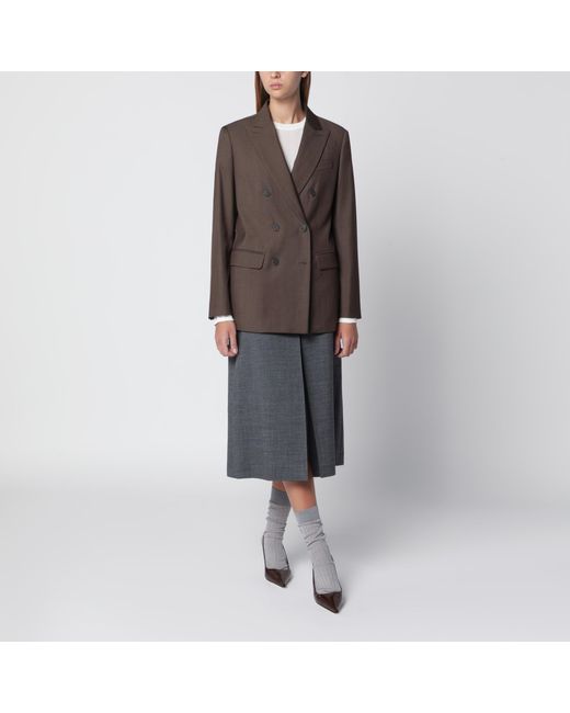 Max Mara Brown Leather Double-Breasted Wool Jacket